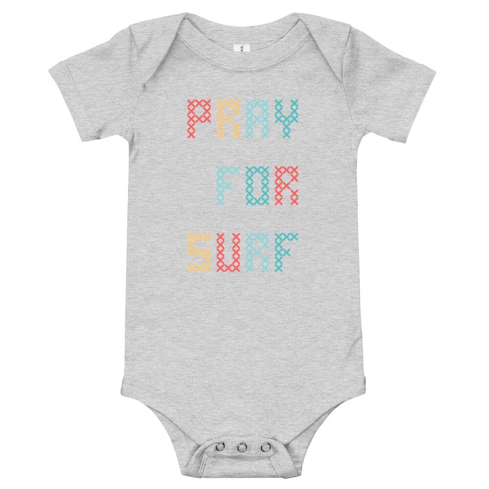 Pray for surf baby clothes - Pray for surf cross-stitch baby short sleeve baby bodysuit - perfect surf gift for the future surf baby
