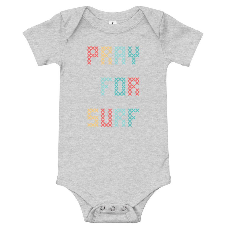 Pray for surf baby clothes - Pray for surf cross-stitch baby short sleeve baby bodysuit - perfect surf gift for the future surf baby