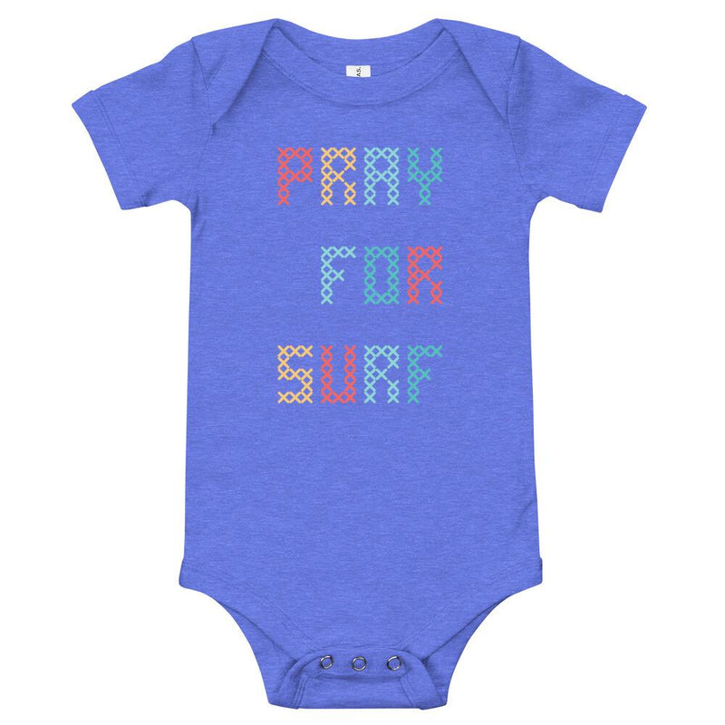 Pray for surf baby clothes - Pray for surf cross-stitch baby short sleeve baby bodysuit - perfect surf gift for the future surf baby