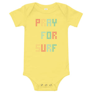 Pray for surf baby clothes - Pray for surf cross-stitch baby short sleeve baby bodysuit - perfect surf gift for the future surf baby