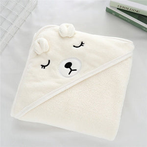 Adorable white bear baby bath towel with hood for infant