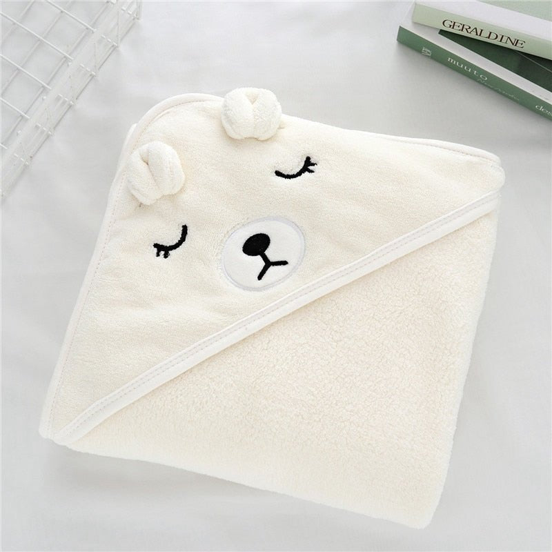 Adorable white bear baby bath towel with hood for infant