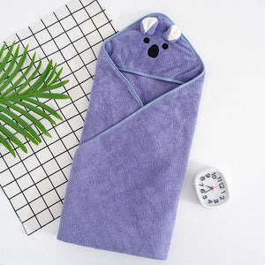 Purple mouse baby bath towel with hood