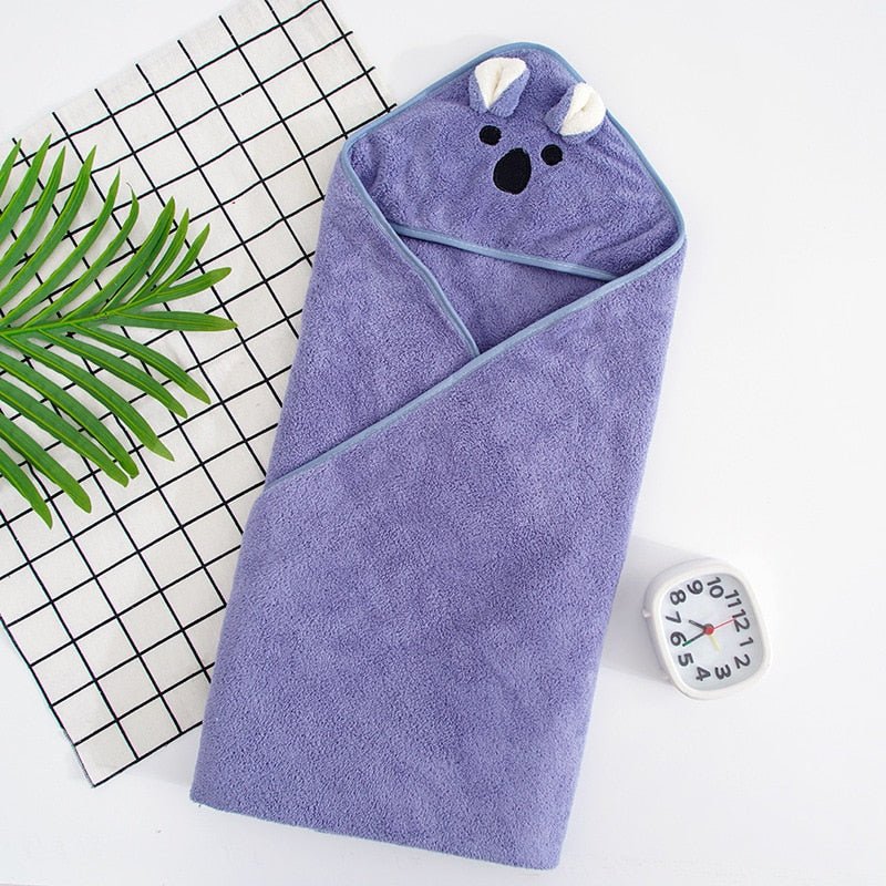 Purple mouse baby bath towel with hood