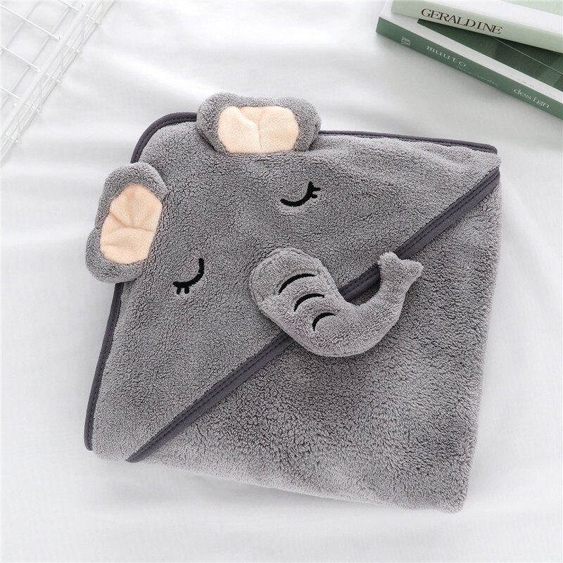 Grey elephant baby bath towel with hood