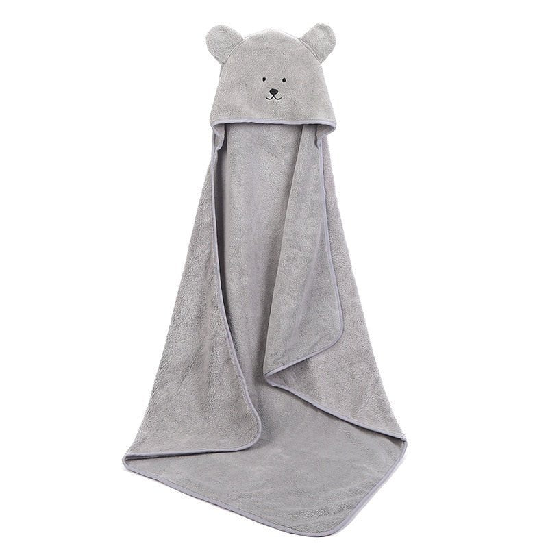 Grey bear baby bath towel - soft and absorbent towel with hood