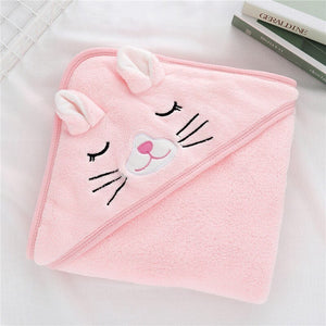 Cute pink baby bunny rabbit baby bath towel with hood