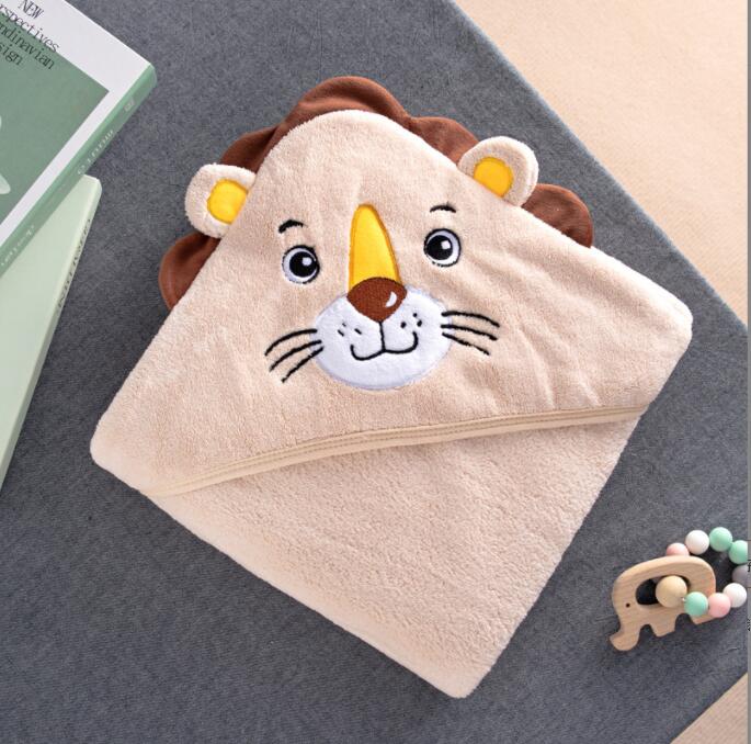 Baby lion bath towel with hood - soft baby bath robe in yellow and brown color