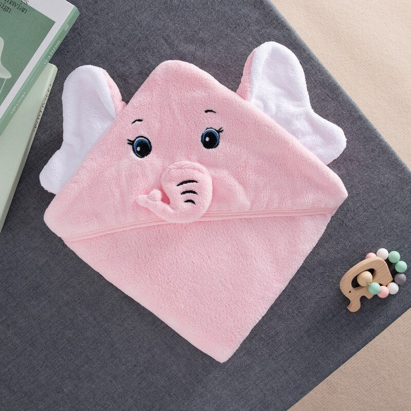 Instagrammable baby bath robe with pink elephant hood