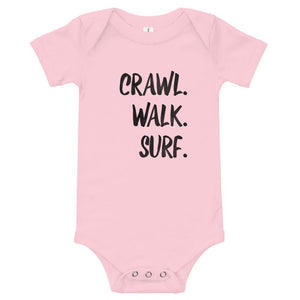 Crawl walk surf baby bodysuit in pink - Crawl, walk surf baby bodysuit, perfect gift for the surfer baby