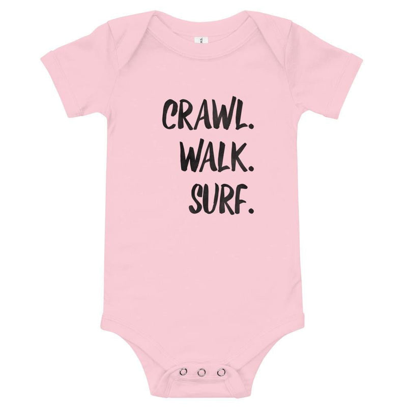 Crawl walk surf baby bodysuit in pink - Crawl, walk surf baby bodysuit, perfect gift for the surfer baby