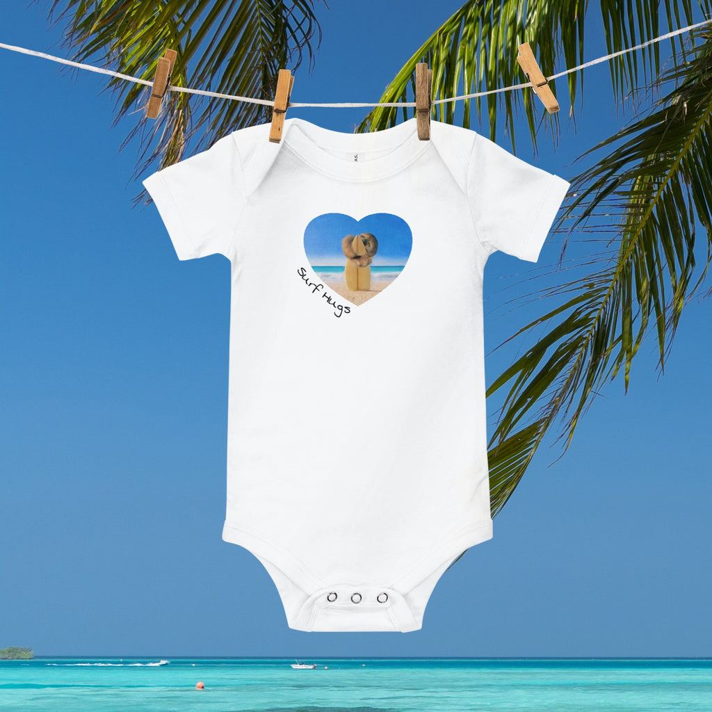 Surf hugs sloth baby clothing in bodysuit style for the beach