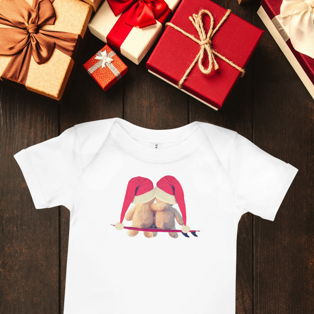 Christmas surf baby clothes - Surf Christmas teddy-bears on surf board