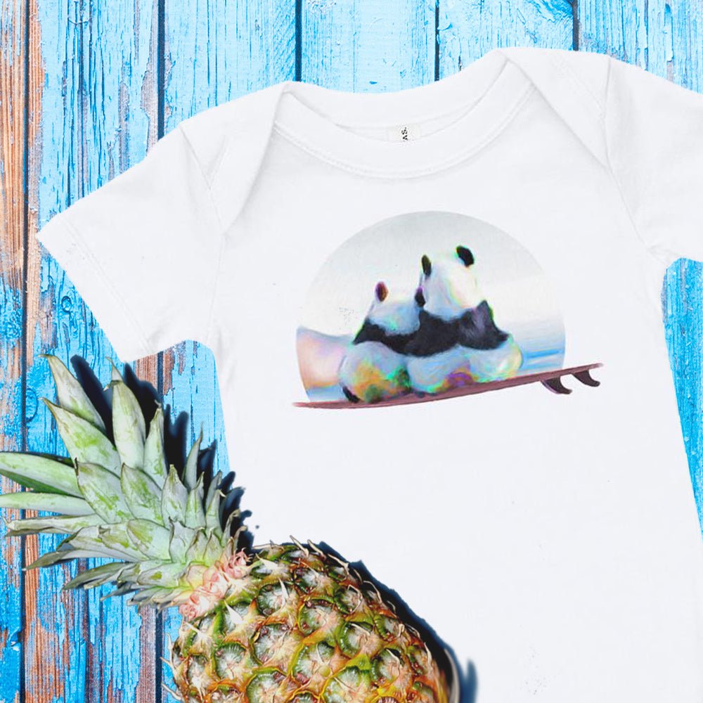 Surf panda baby clothes in white with pineapple - baby romper / onesie / bodysuit / baby grow