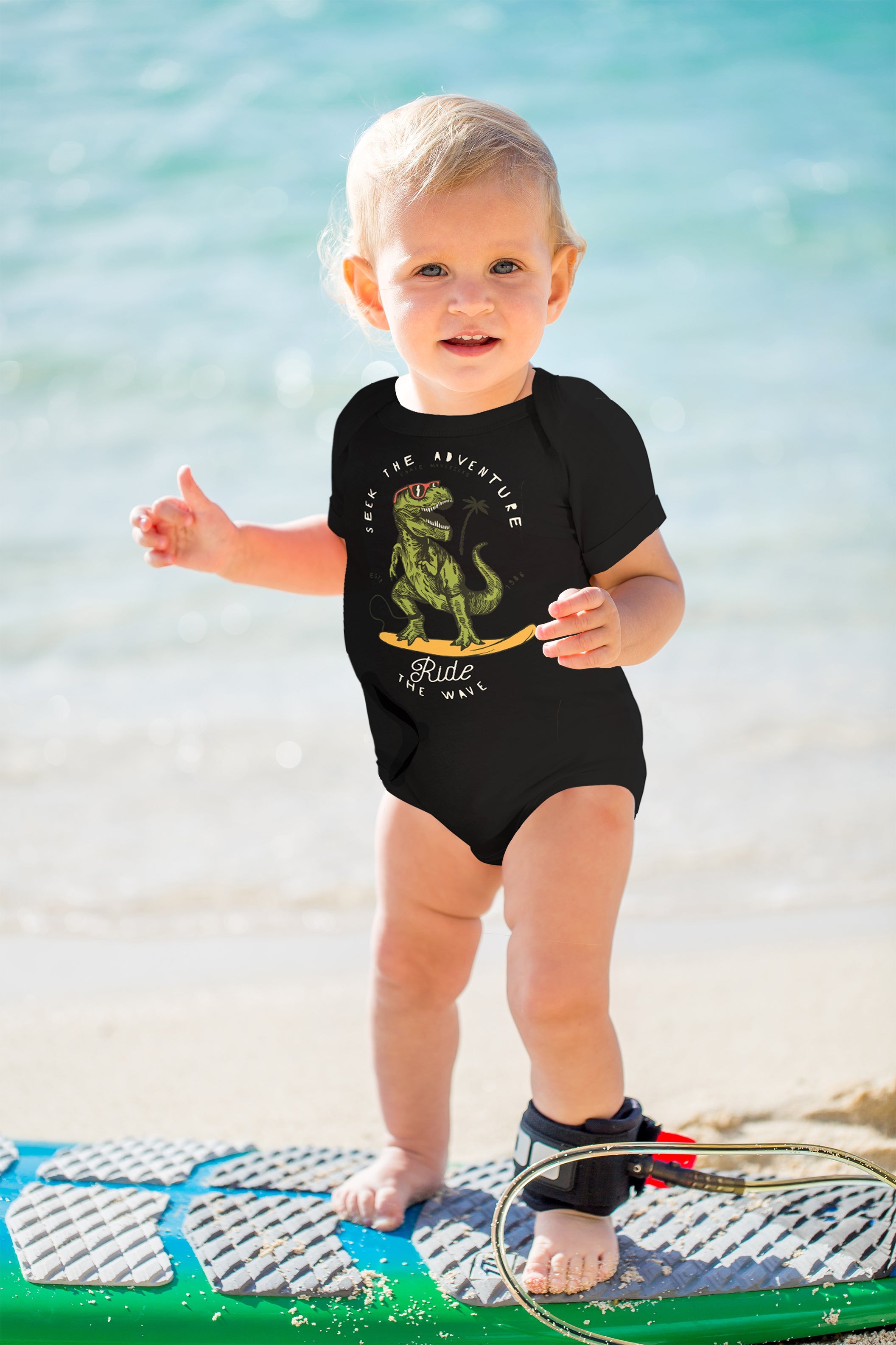 Ride the wave cool surfer baby bodysuit Surfersandyogis