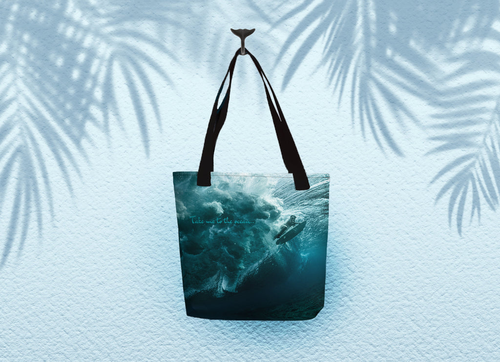 Wave surf tote bag - Take me to the ocean duck-dive surf tote bag