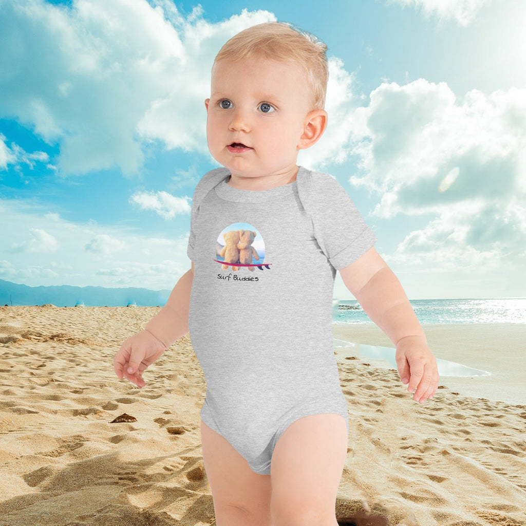 Surf buddies teddy bears baby bodysuit