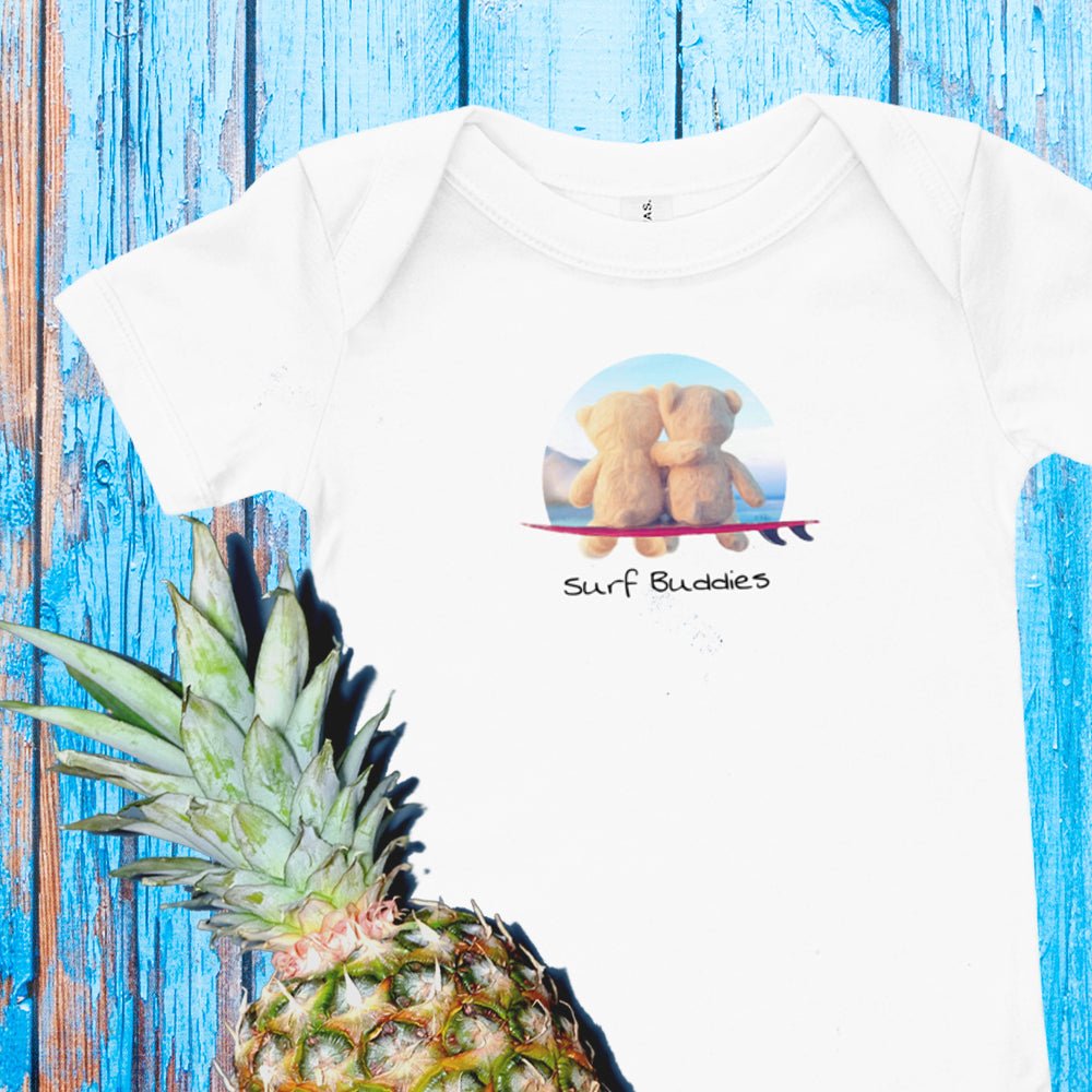 Surf buddies teddy bears baby bodysuit