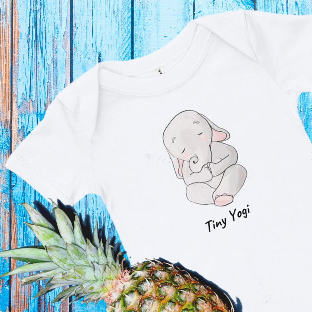 Yoga baby clothes - Tiny Yogi Elephant baby romper / bodysuit / similar to onesie.