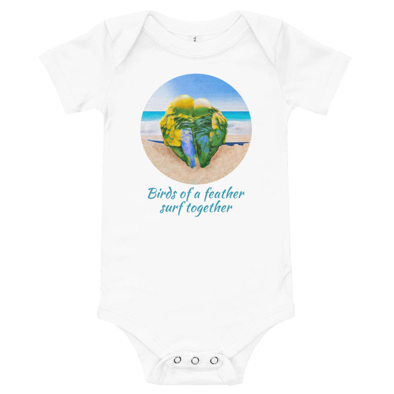 Surf buddy baby clothes - Birds of a feather surf together baby romper