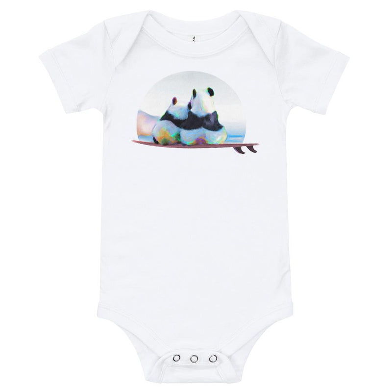 Surf panda baby clothes - Panda surf love - baby romper / bodysuit <3