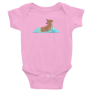 Yoga corgi baby romper / bodysuit / similar to onesie. Upward dog corgie <3