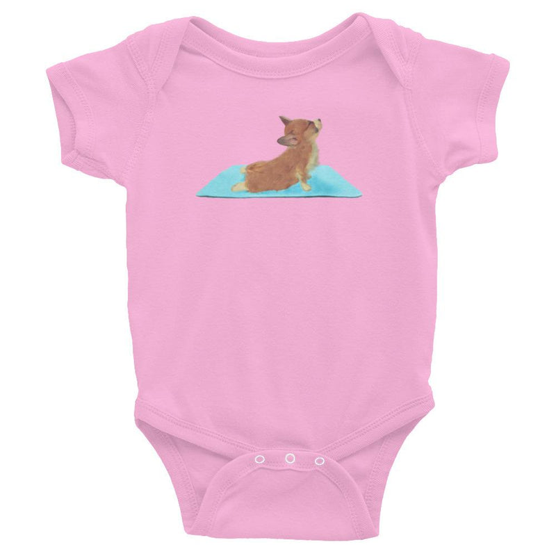 Yoga corgi baby romper / bodysuit / similar to onesie. Upward dog corgie <3