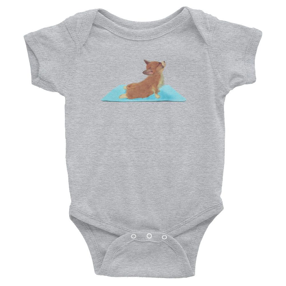Yoga corgi baby romper / bodysuit / similar to onesie. Upward dog corgie <3