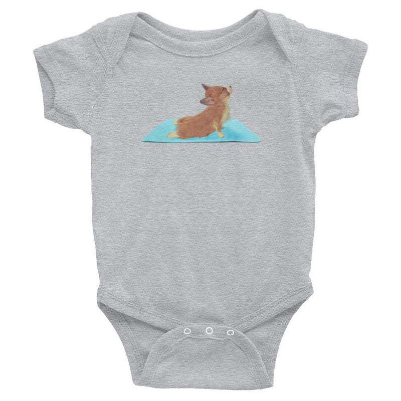 Yoga corgi baby romper / bodysuit / similar to onesie. Upward dog corgie <3