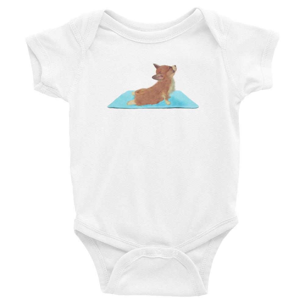 Yoga corgi baby romper / bodysuit / similar to onesie. Upward dog corgie <3