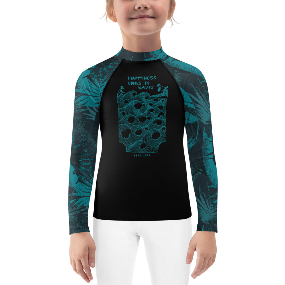 Happiness comes in waves Kids Rash Guard