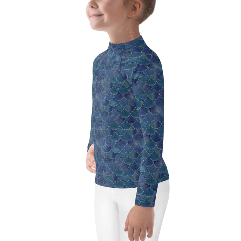 Mermaid child rash guard - Gold and blue mermaid Kids Rash Guard