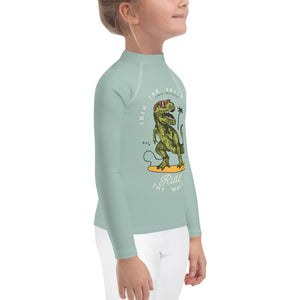 Dinosaur rash guard for children - T-rex on a surf board - Kids Rash Guard