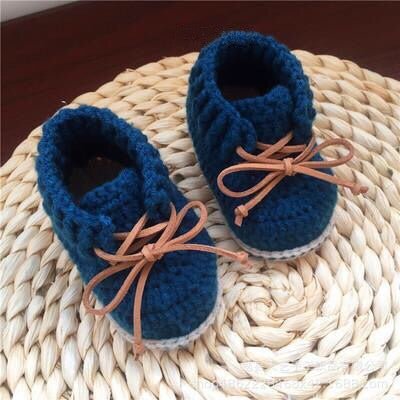 Boho white baby booties - in blue cotton crochet