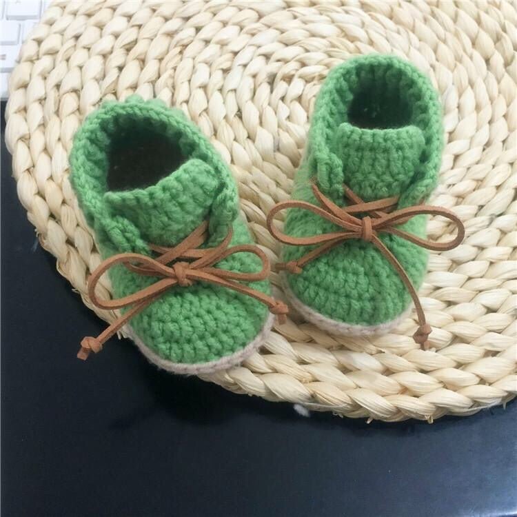 Boho white baby booties - Green boho baby booties