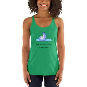 Yoga penguin top - Yoga turns a frown upside down. - Women's Racerback Tank