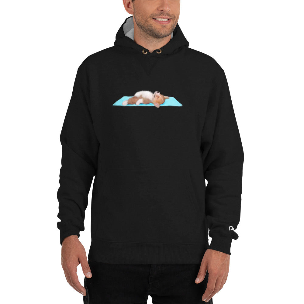 Tired yoga corgi Champion Hoodie