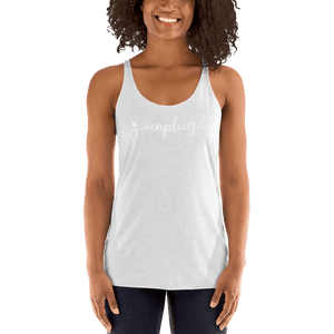 Unplug - Gentle Reminders - White text -  Women's Racerback Tank