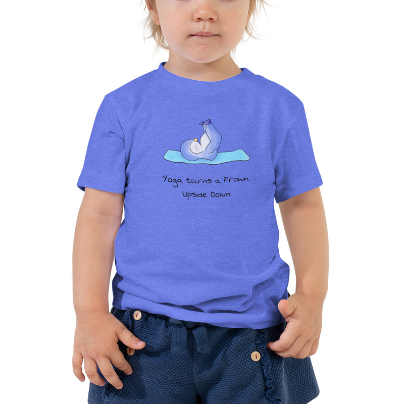 Yoga toddler t-shirt - Yoga turns a frown upside down toddler t-shirt with baby penguin. Perfect for the little yogi!