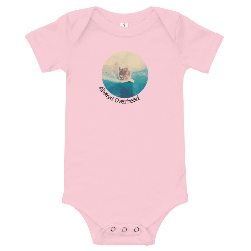 Pink surfer baby girl bodysuit for baby surfer - Always Overhead baby bodysuit