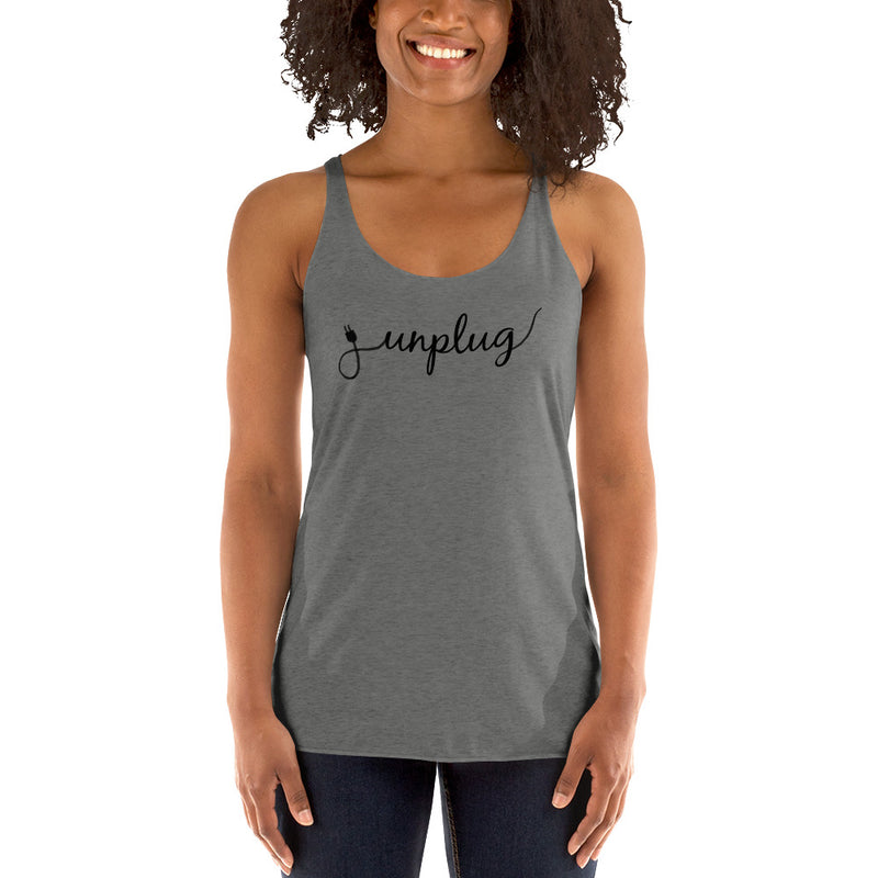 Unplug tank top for women in grey - yoga top, gentle reminder