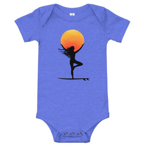 Tree pose surf baby romper - Tree pose yogi surfer baby bodysuit / baby grow / romper / like onesie for surf and yoga babies and moms