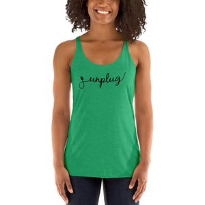 Unplug tank top for women in green - yoga top, gentle reminder