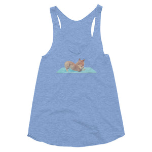 Corgie yoga clothes in blue - Yoga Corgy, downward dog, Women's Tri-Blend Racerback Tank