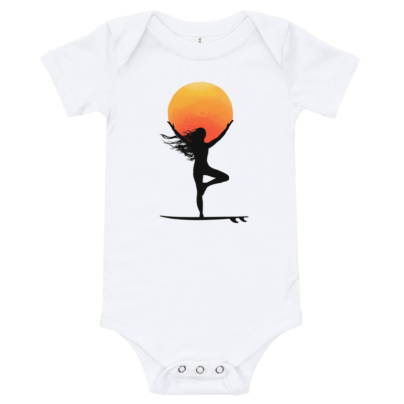 White Tree pose surf baby romper - Tree pose yogi surfer baby bodysuit / baby grow / romper / like onesie for surf and yoga babies and moms