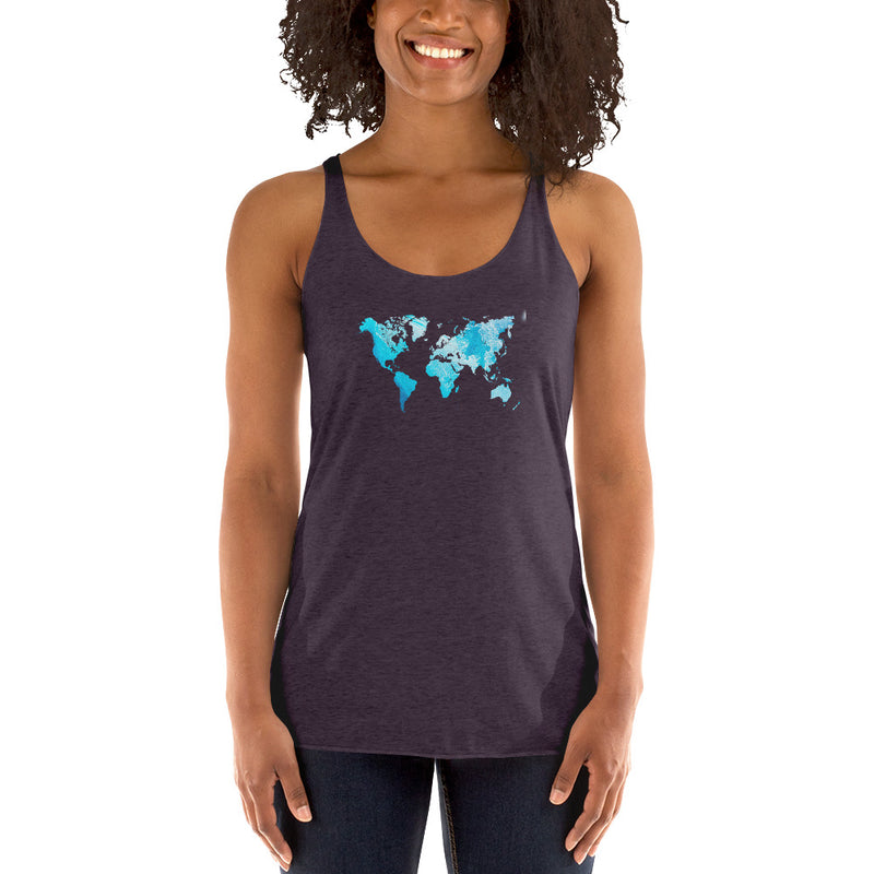 World map top - Blue world tank top for women