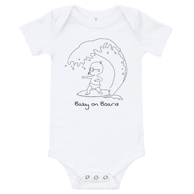 Baby on Board baby surf bodysuit in white