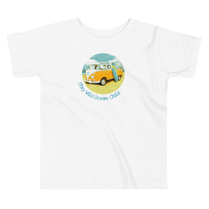 Stay Wild Ocean Child toddler t-shirt with surf van and surf board