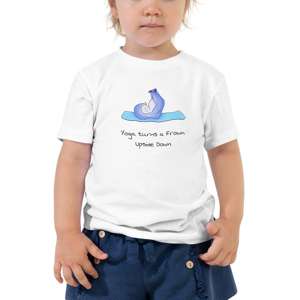 Yoga toddler t-shirt - Yoga turns a frown upside down toddler t-shirt with baby penguin. Perfect for the little yogi!