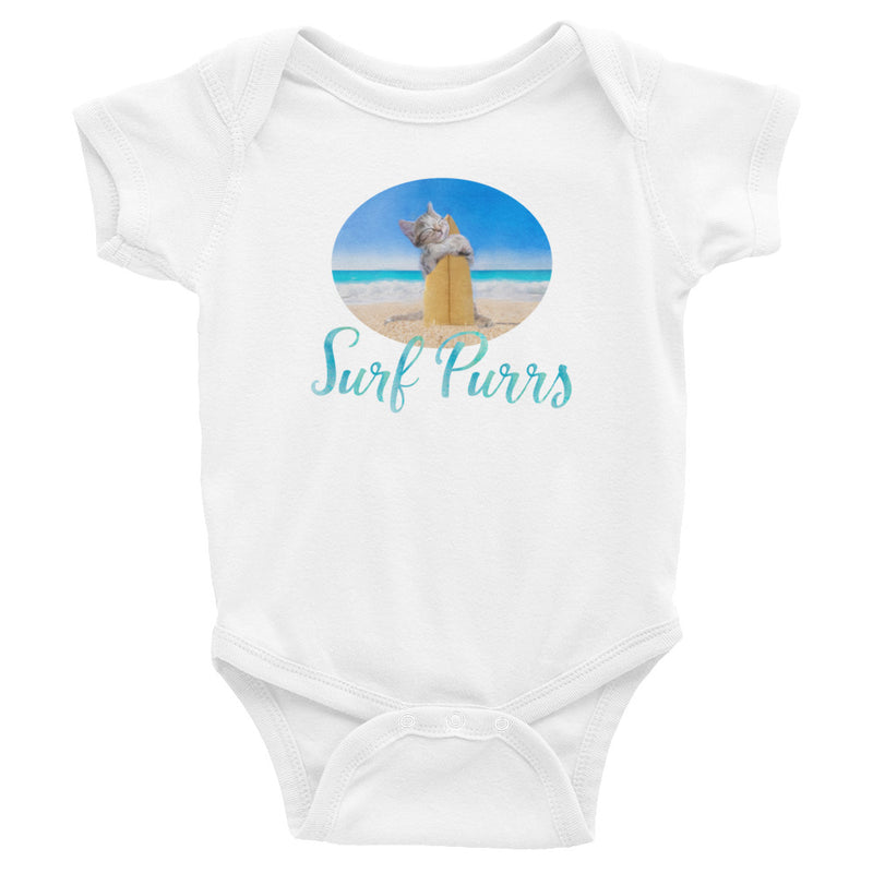 Surf purrs kitten surf romper. Baby surf, similar to onesie, baby surfer romper. Baby surfer.